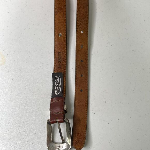 Brighton Vintage Thin Leather Silver-Tone Buckle Belt Studded Circle Detail USA main image 10